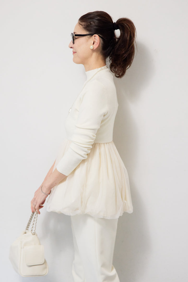 [SET]チュールドッキングニット+ウォッシャブルテーパードパンツ(2set)