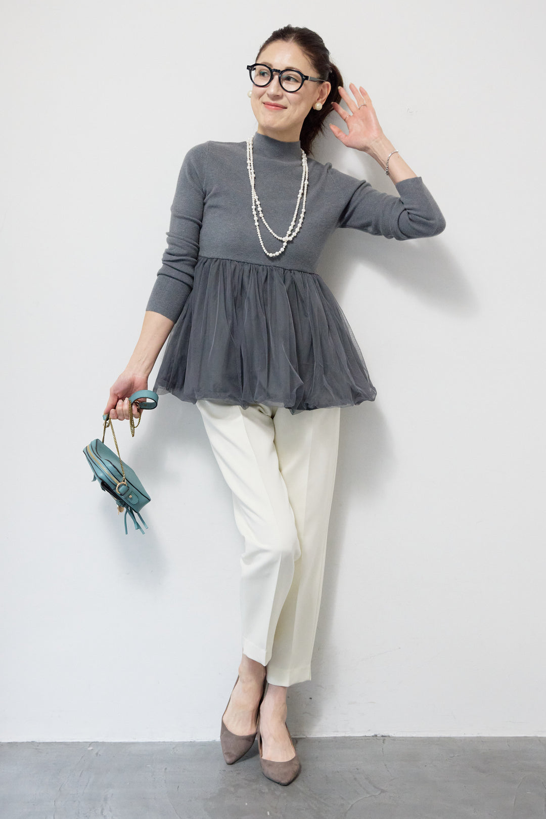 [SET]チュールドッキングニット+ウォッシャブルテーパードパンツ(2set)