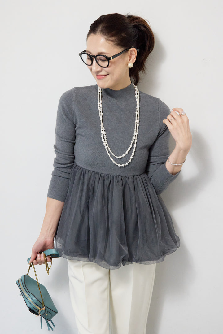 [SET]チュールドッキングニット+ウォッシャブルテーパードパンツ(2set)