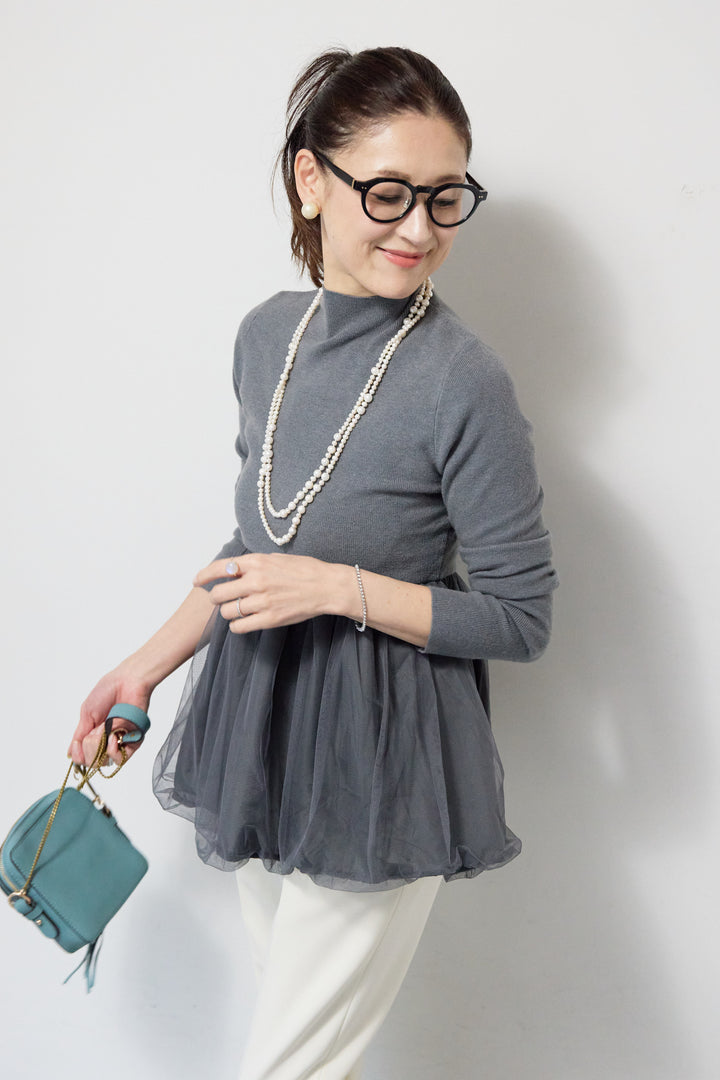 [SET]チュールドッキングニット+ウォッシャブルテーパードパンツ(2set)