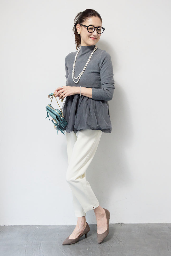 [SET]チュールドッキングニット+ウォッシャブルテーパードパンツ(2set)