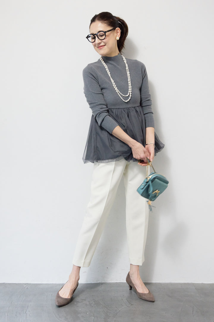 [SET]チュールドッキングニット+ウォッシャブルテーパードパンツ(2set)