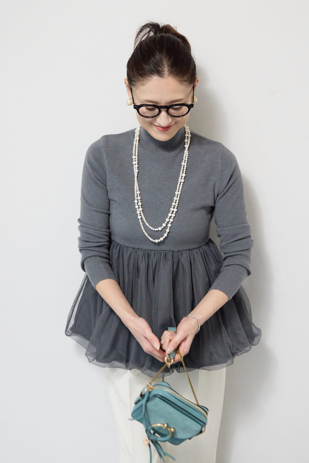 [SET]チュールドッキングニット+ウォッシャブルテーパードパンツ(2set)