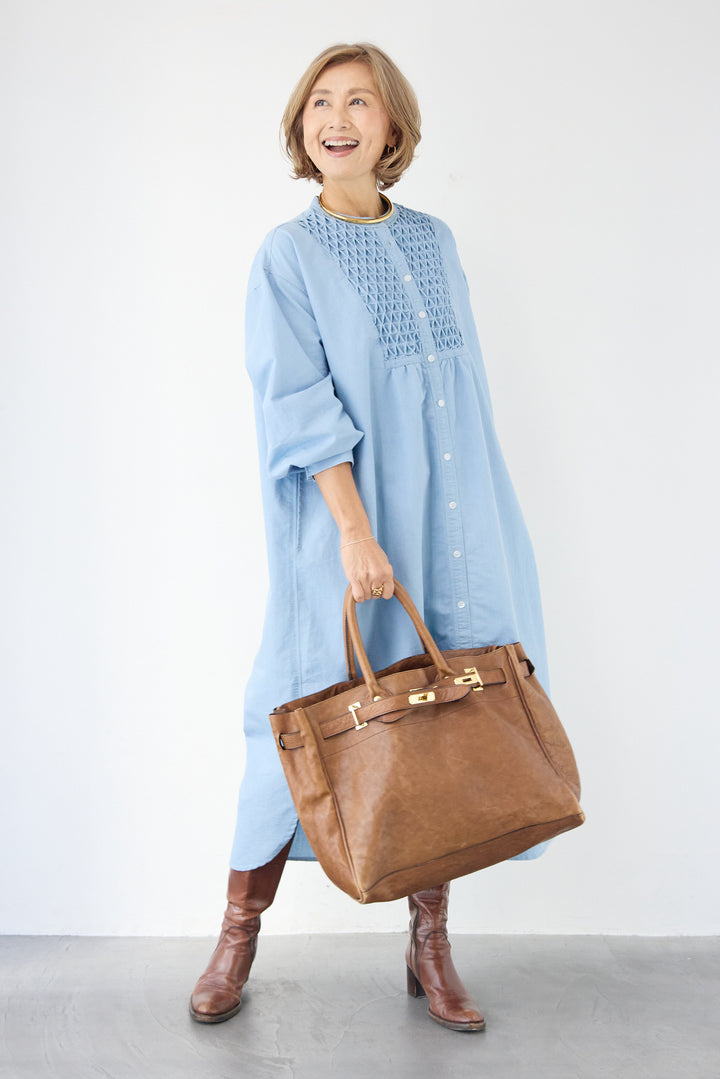 ハンドスモッキングデニムワンピース