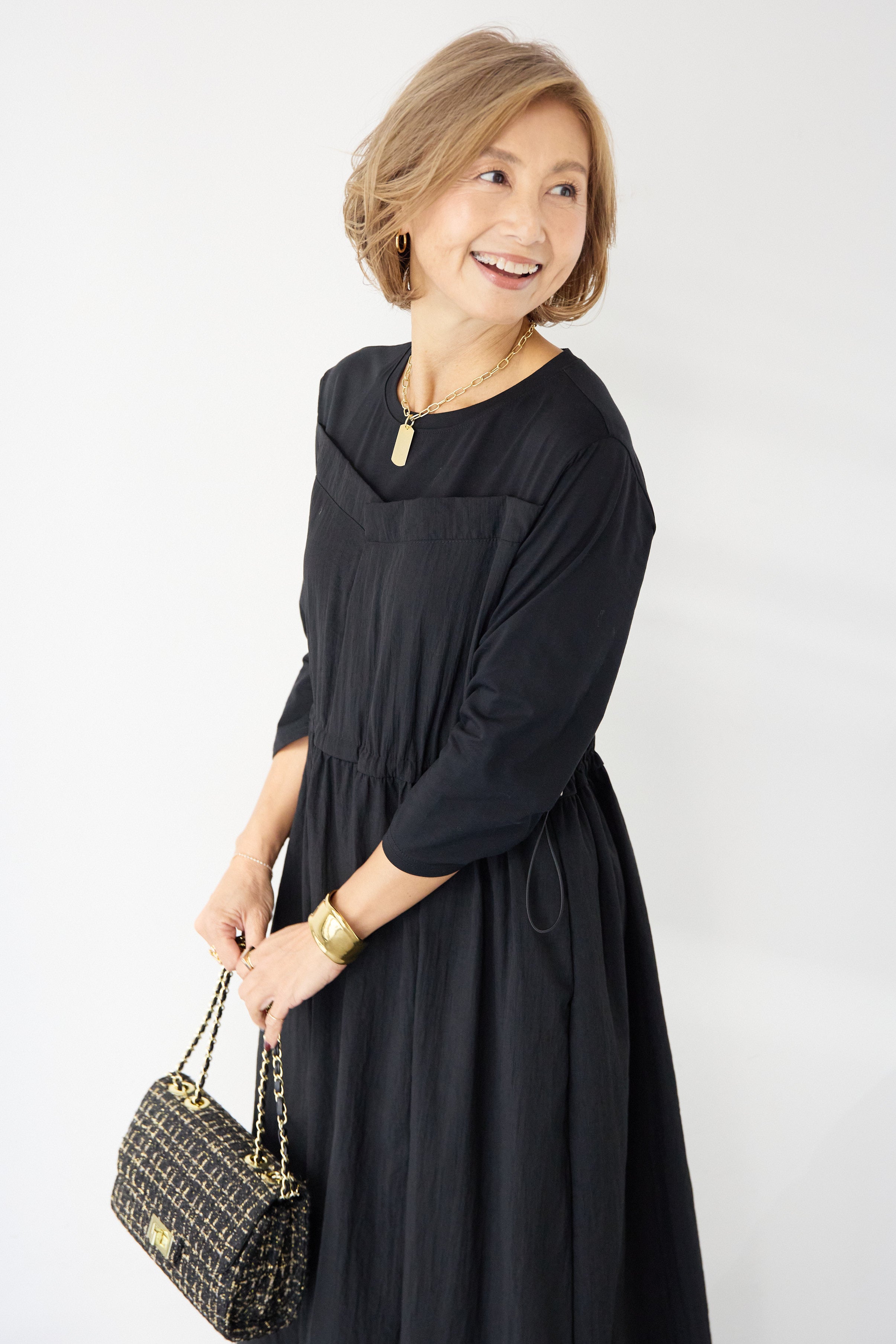 異素材ドッキングギャザーワンピース – plusotoha