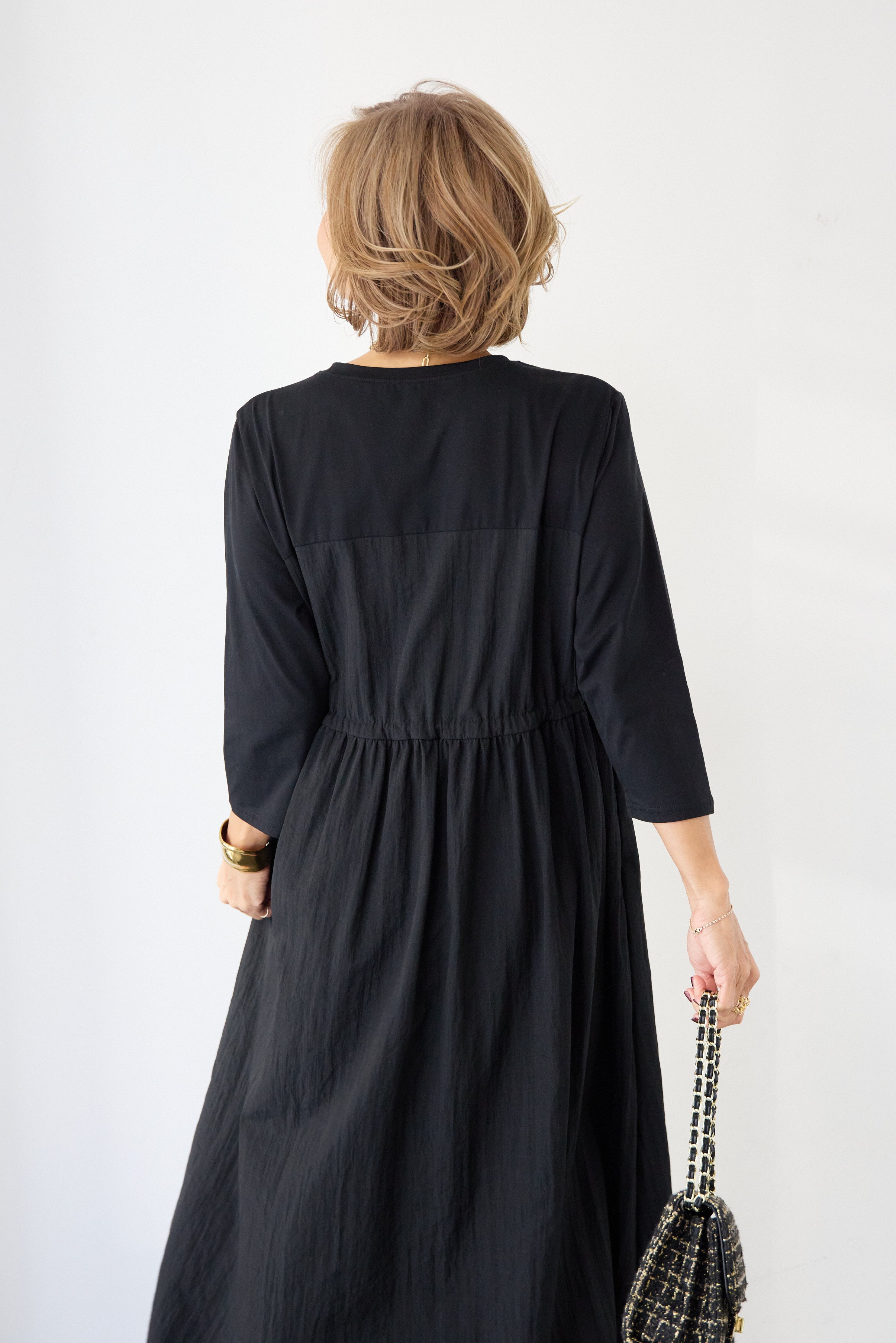 異素材ドッキングギャザーワンピース – plusotoha