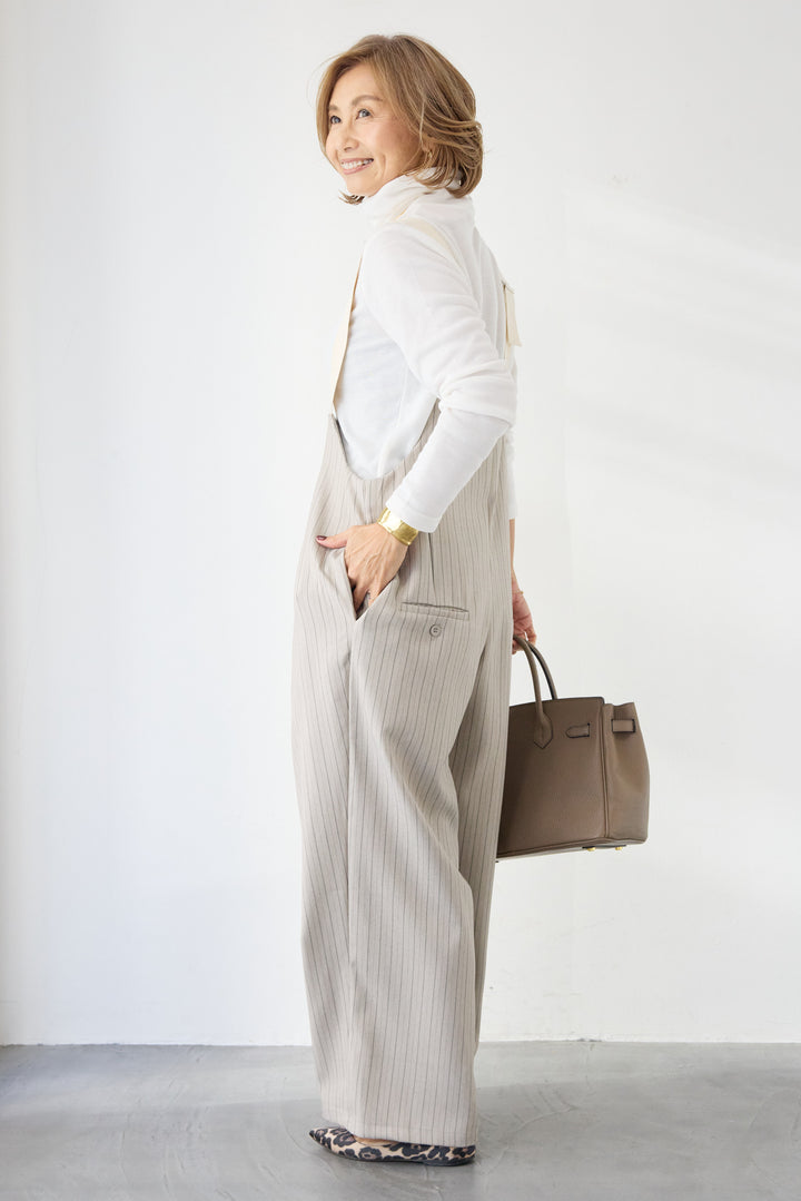 ストライプツータックサロペット