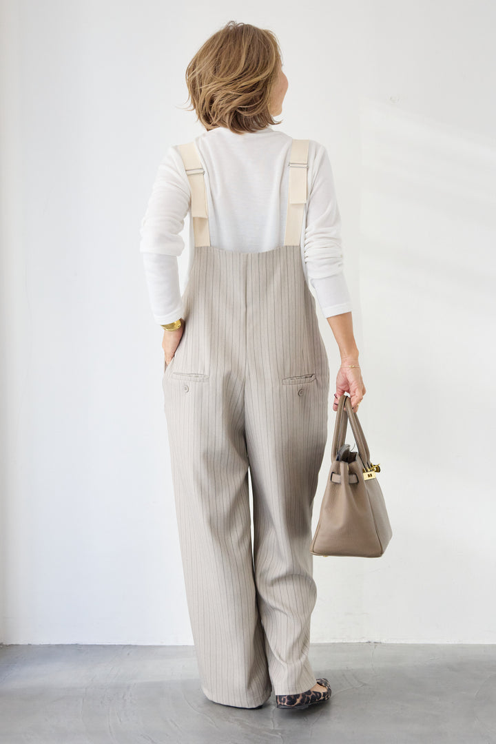 ストライプツータックサロペット