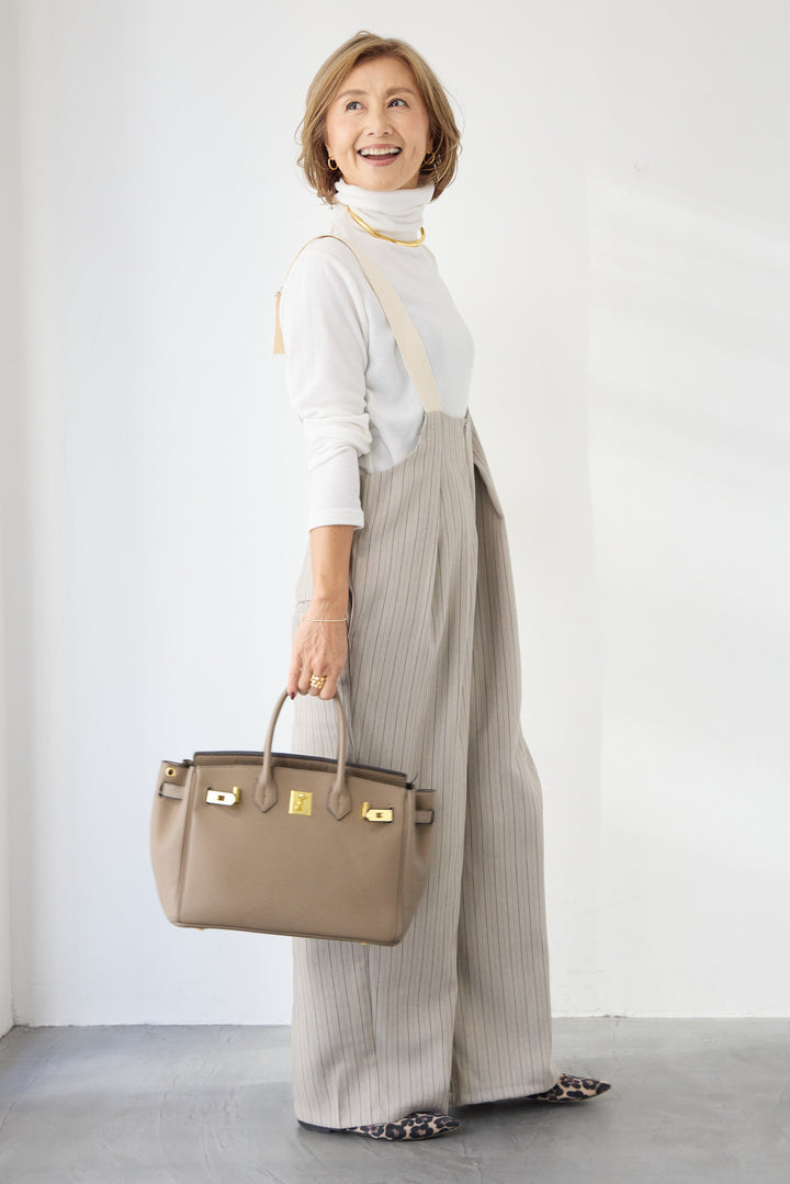 ストライプツータックサロペット