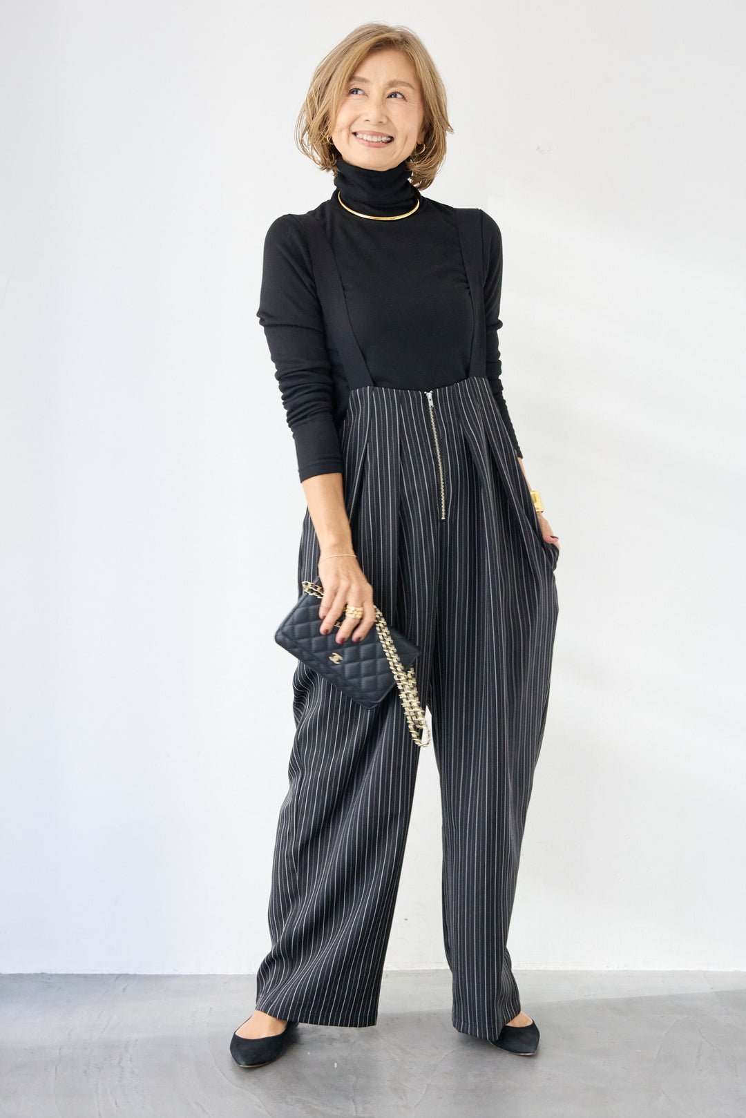 ストライプツータックサロペット