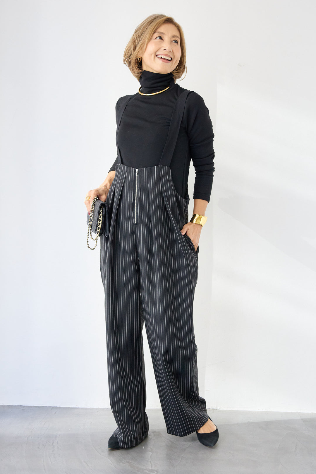 ストライプツータックサロペット