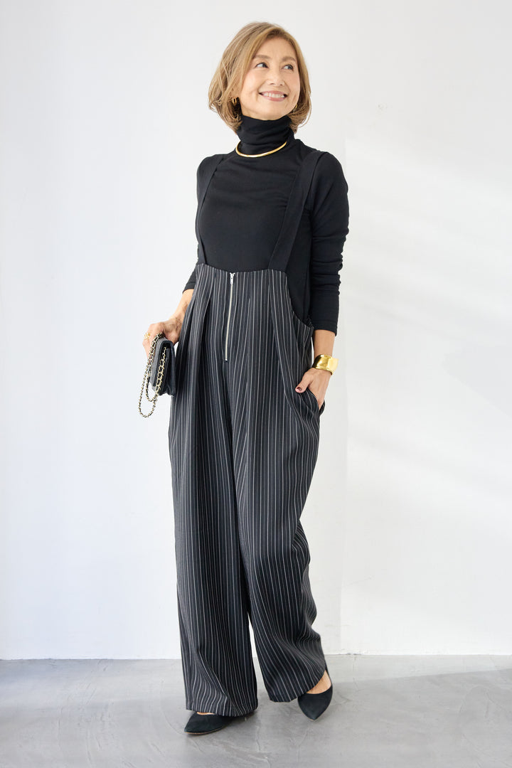 ストライプツータックサロペット