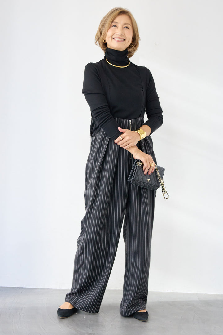 ストライプツータックサロペット