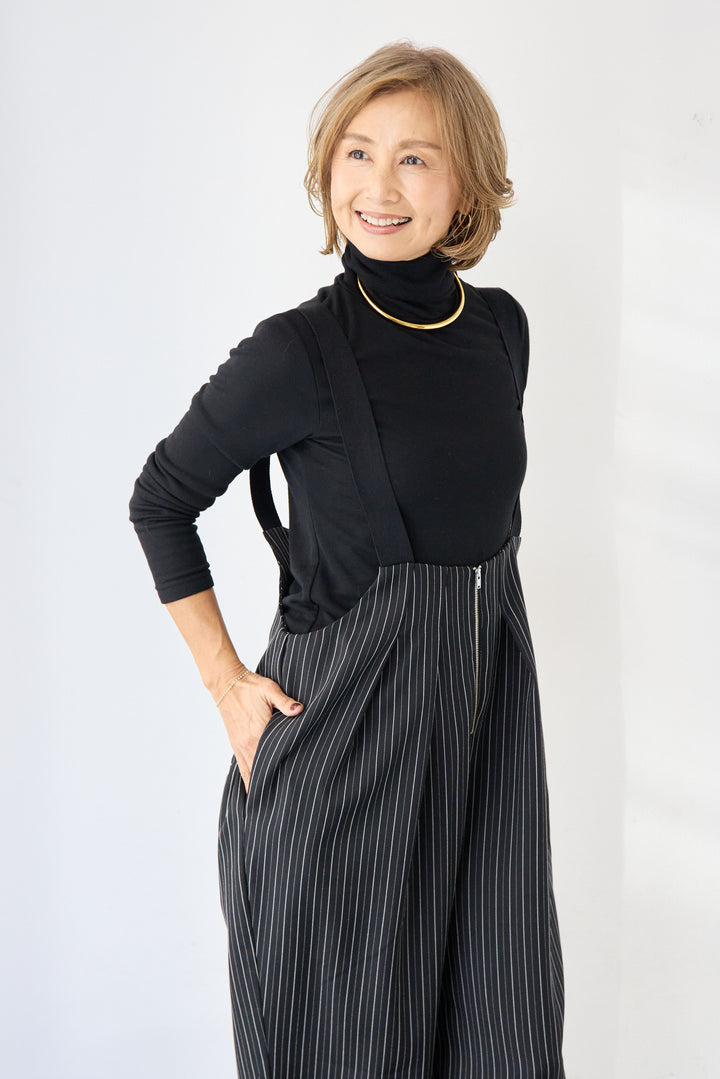 ストライプツータックサロペット