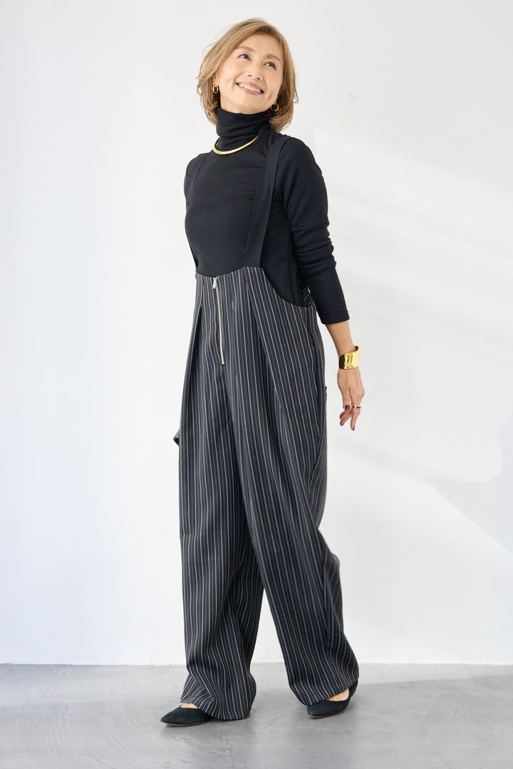 ストライプツータックサロペット