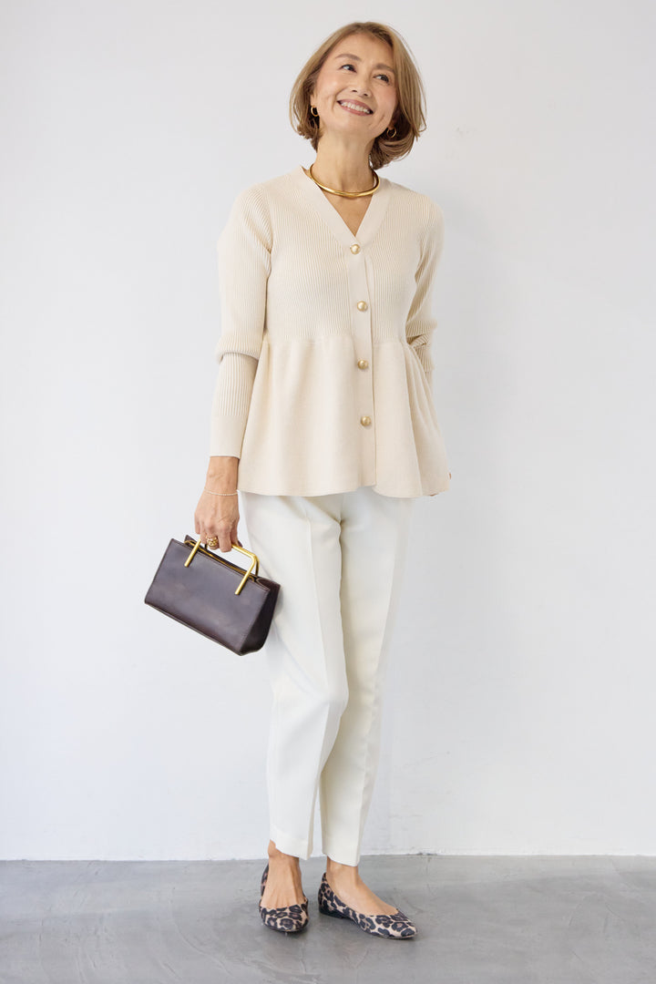 ゴールドボタンペプラムカーディガン