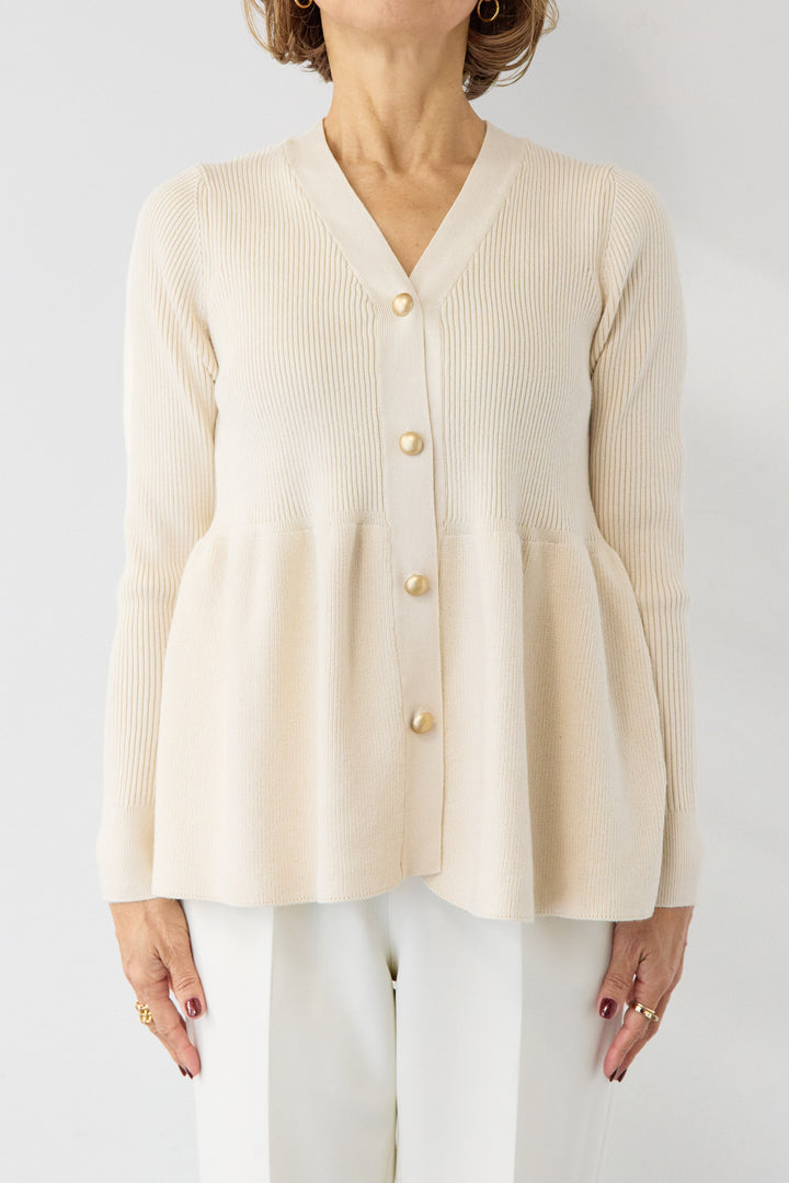 ゴールドボタンペプラムカーディガン