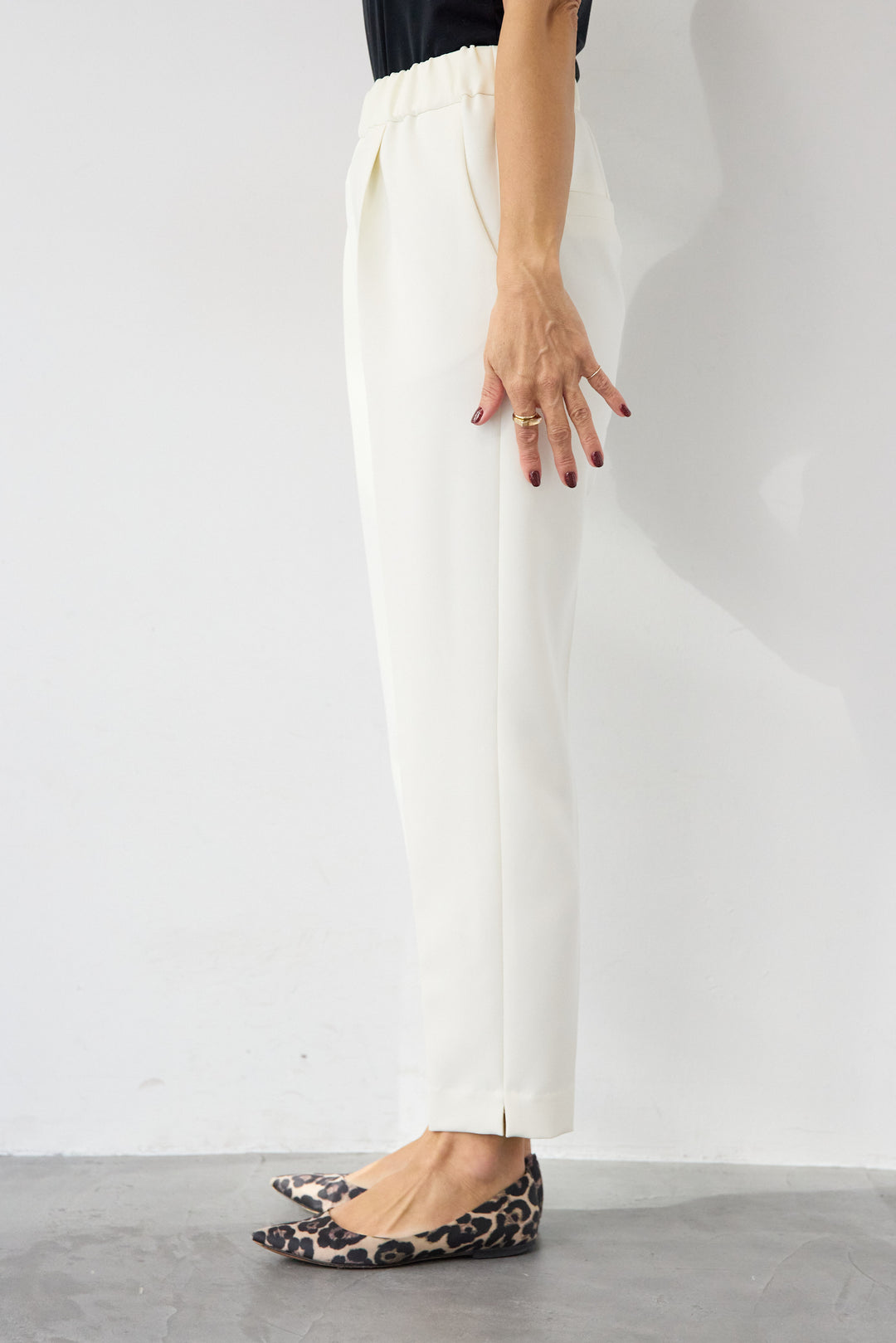 [SET]ゴールドボタンペプラムカーディガン+ウォッシャブルテーパードパンツ(2set)