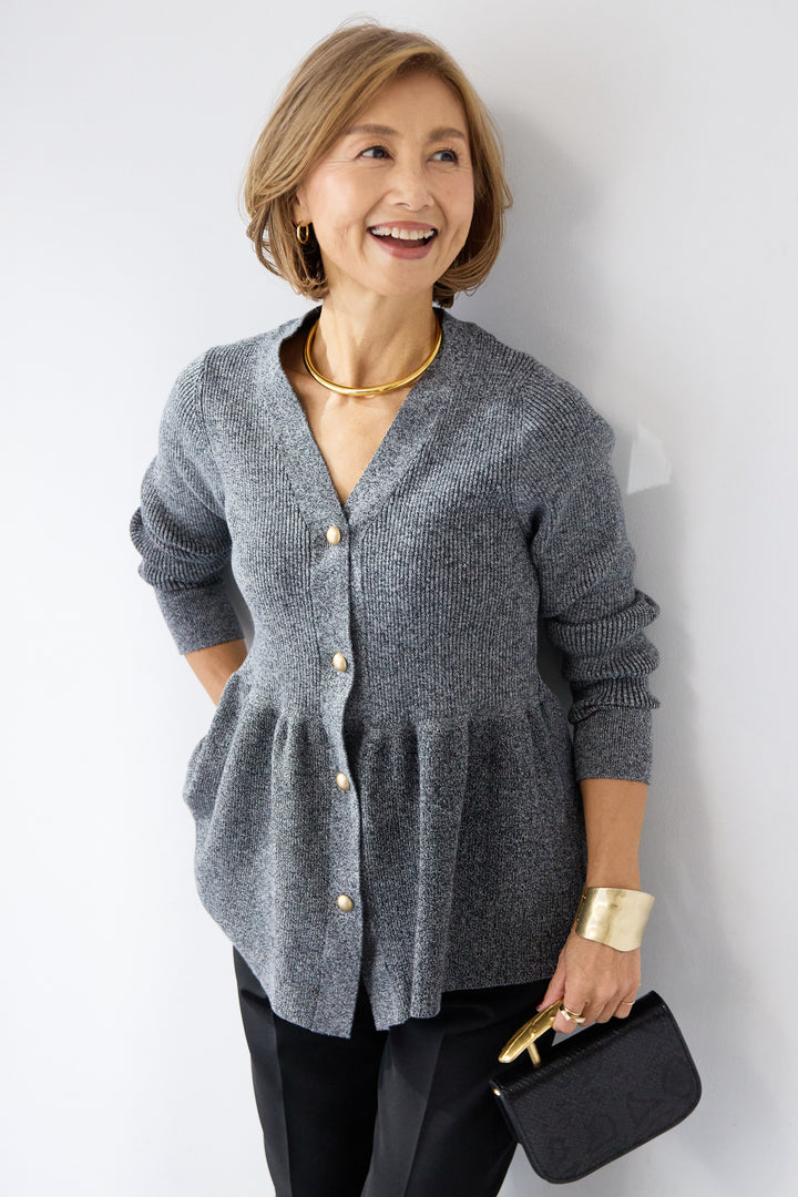 ゴールドボタンペプラムカーディガン