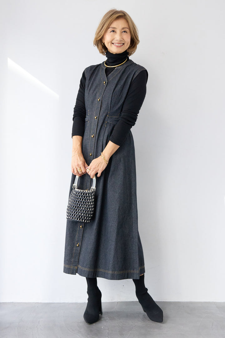 ノースリーブ デニムワンピース