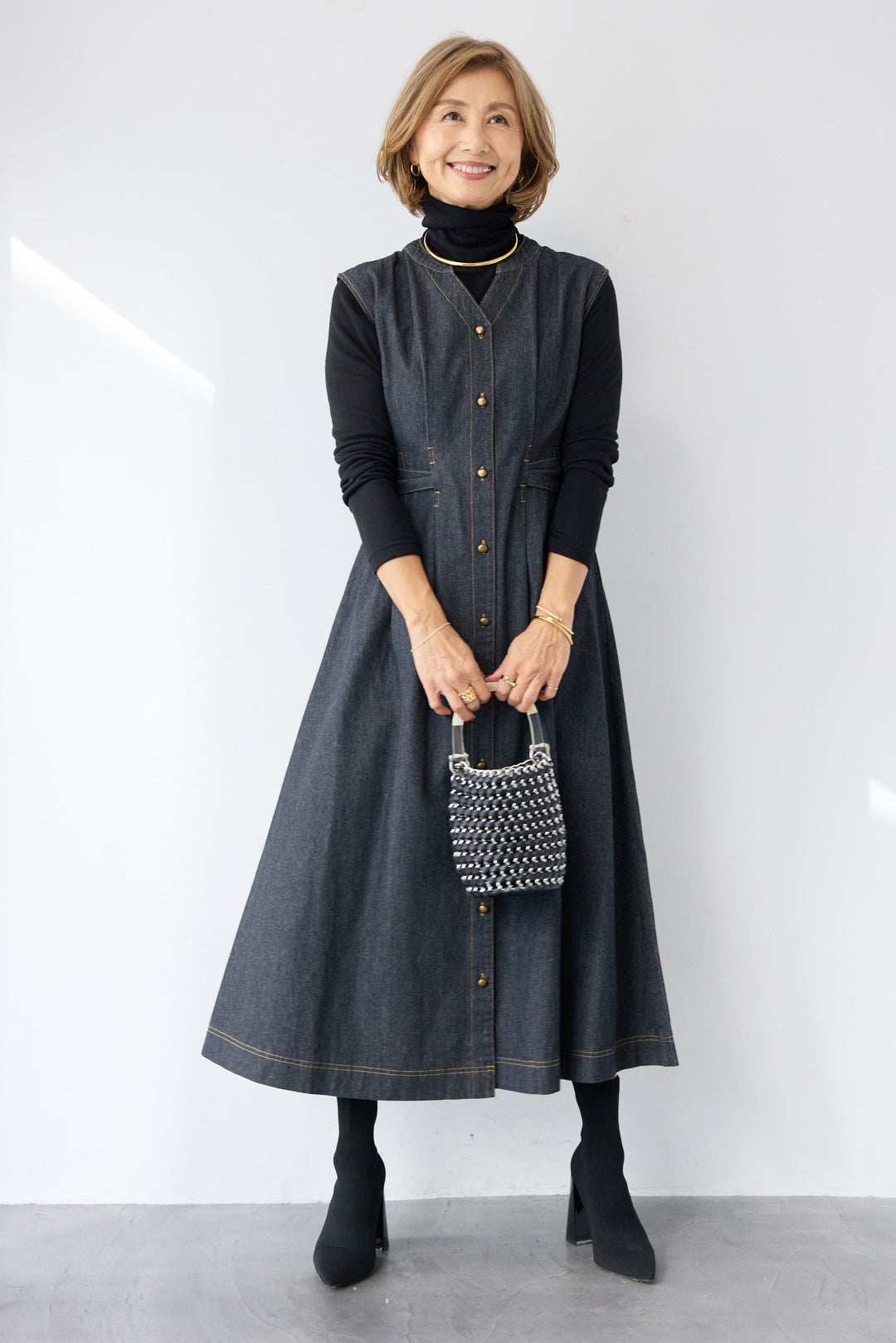 ノースリーブ デニムワンピース