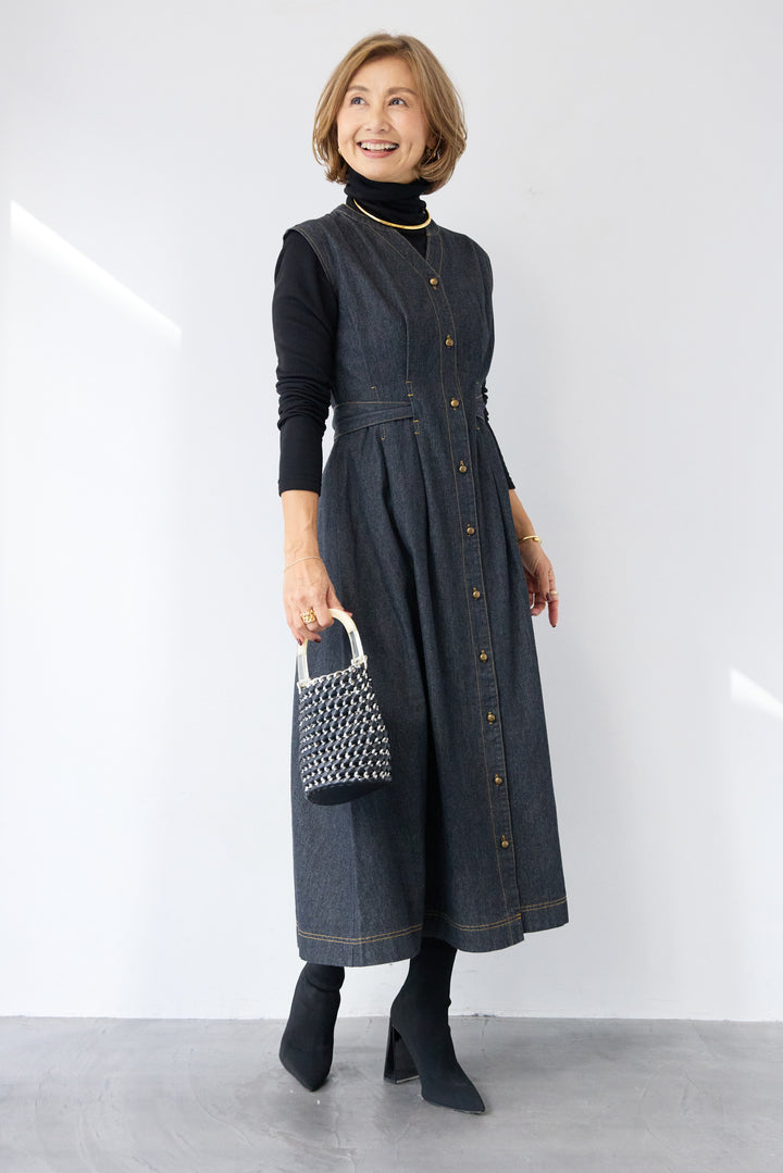 ノースリーブ デニムワンピース