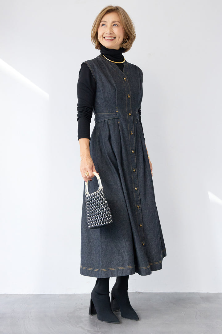 ノースリーブ デニムワンピース