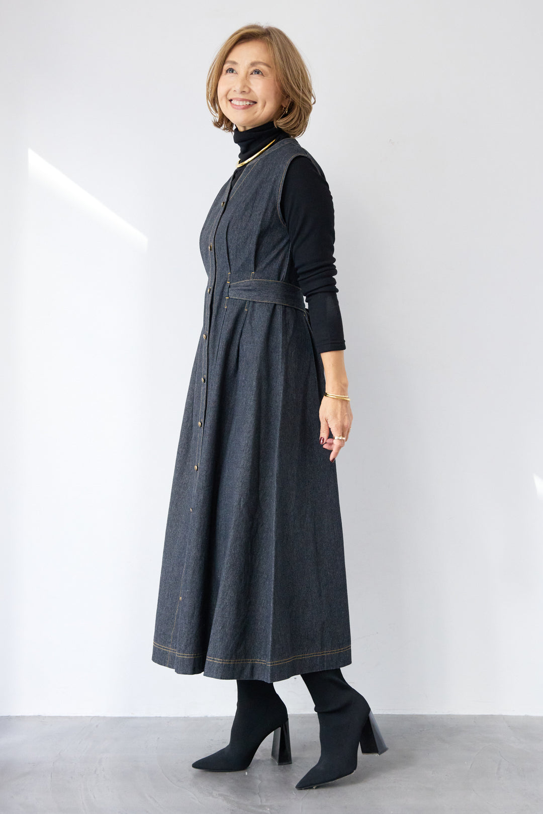 ノースリーブ デニムワンピース