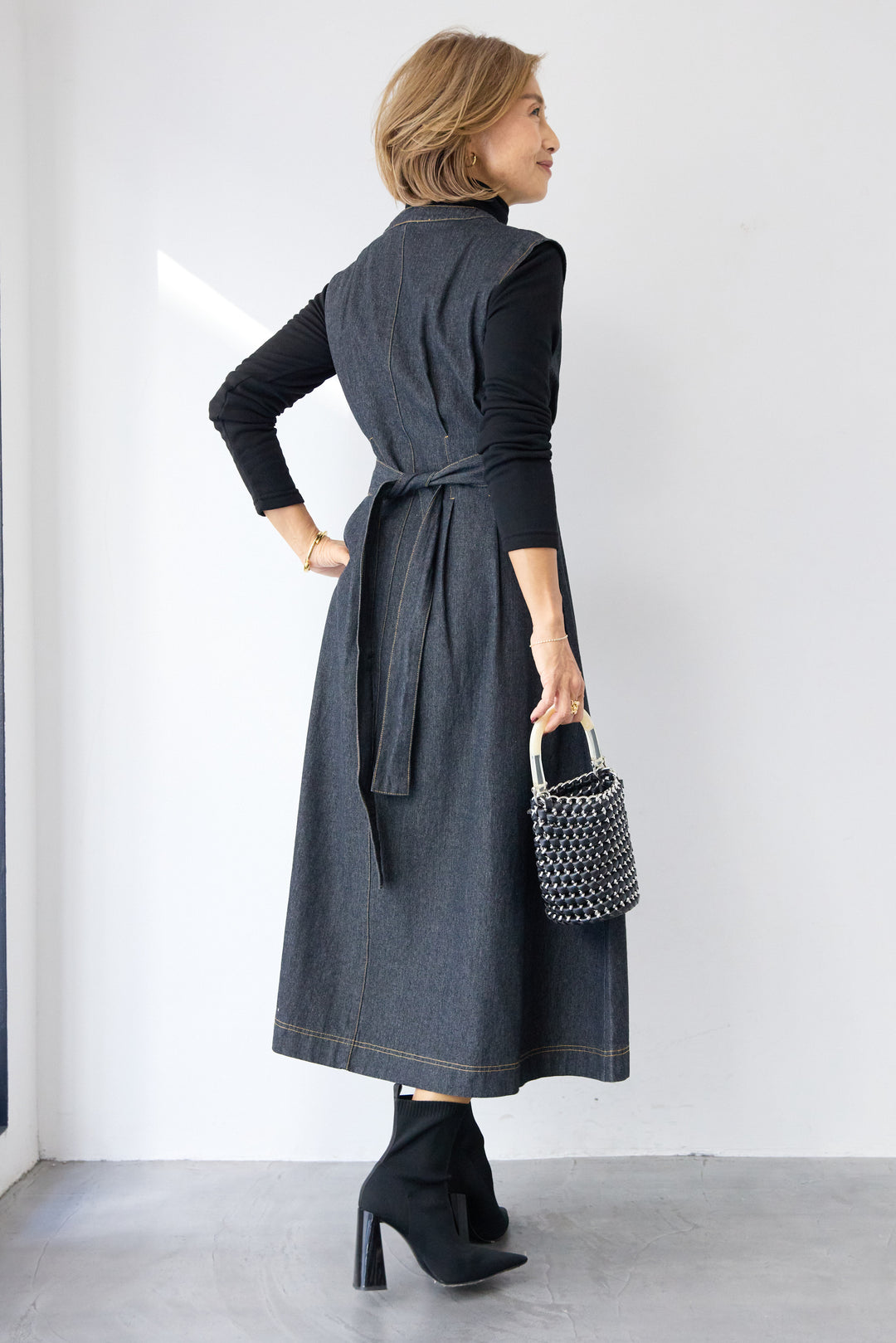 ノースリーブ デニムワンピース