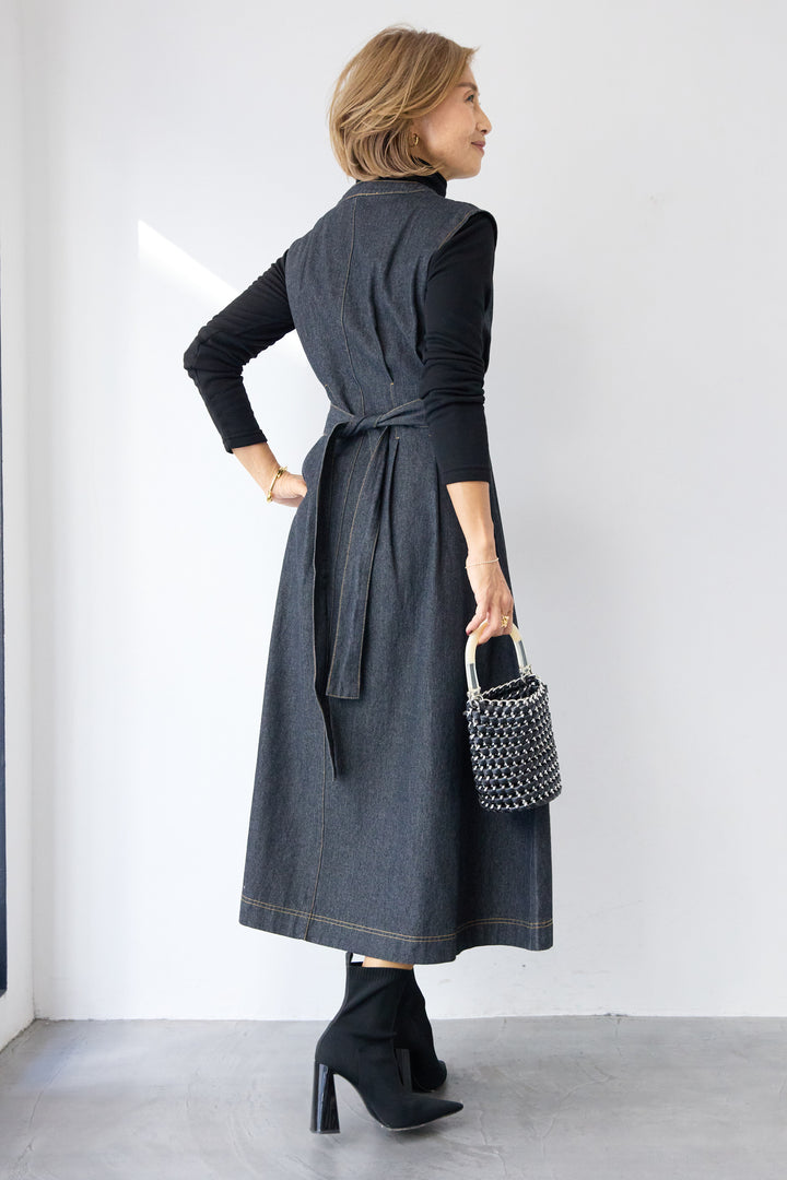 ノースリーブ デニムワンピース