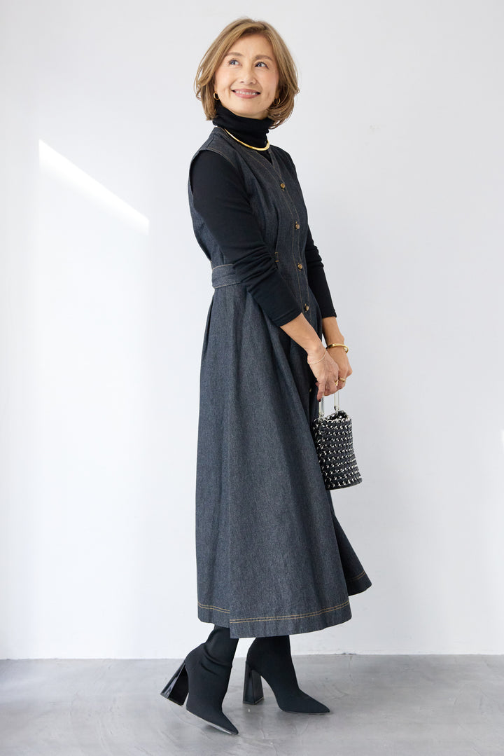 ノースリーブ デニムワンピース