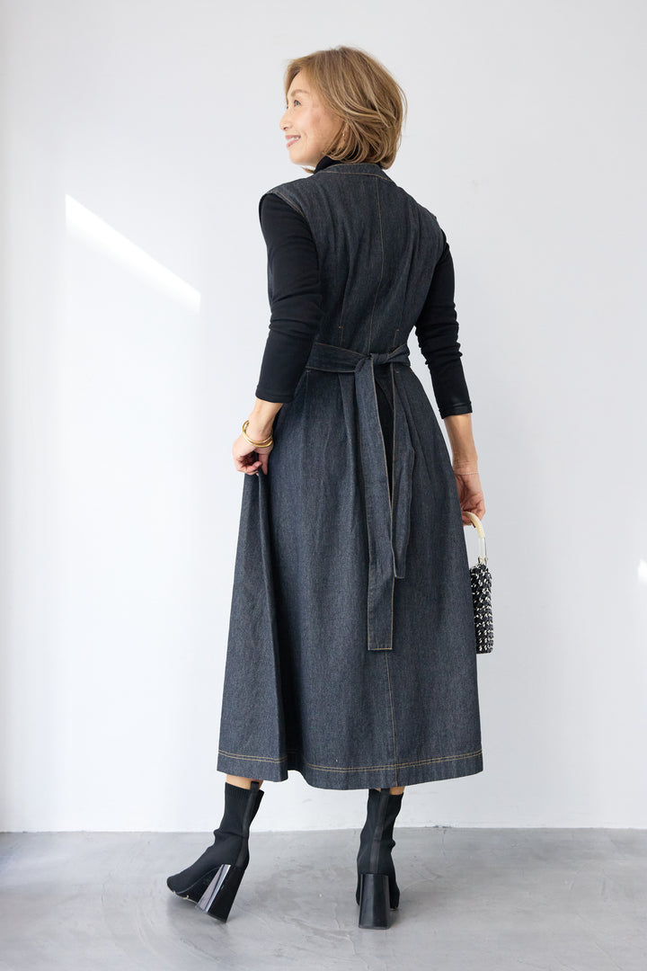 ノースリーブ デニムワンピース