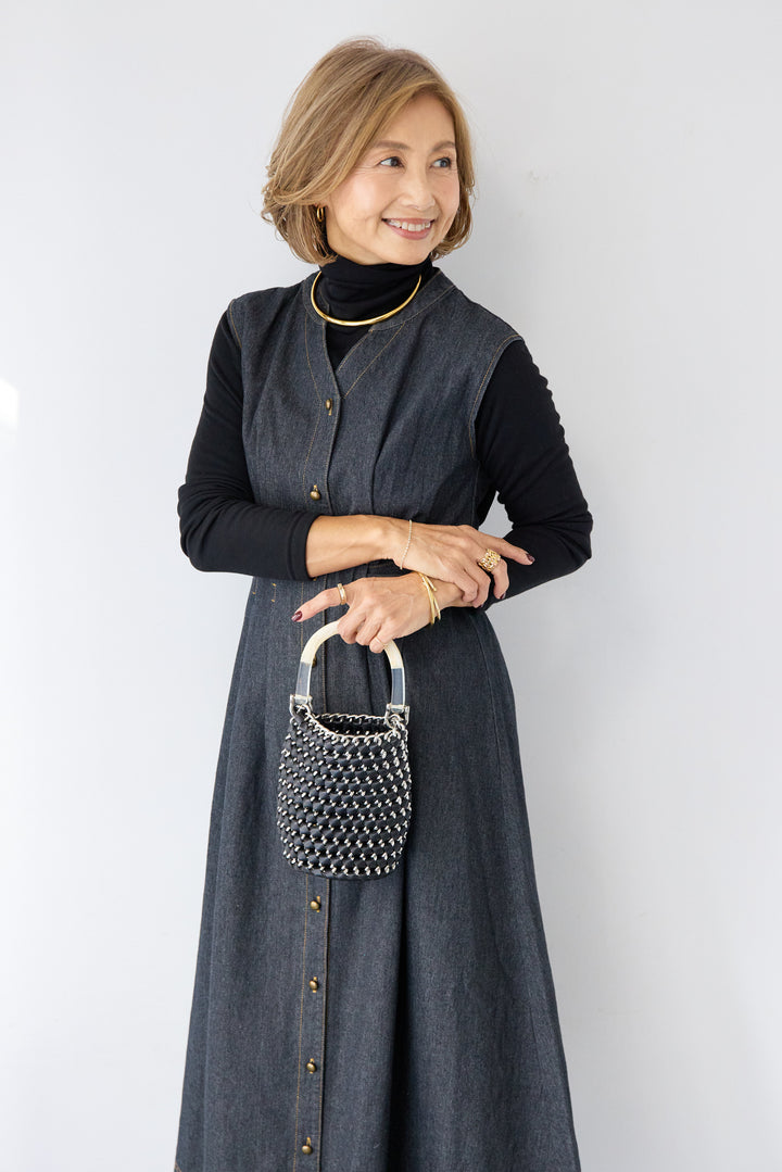 ノースリーブ デニムワンピース