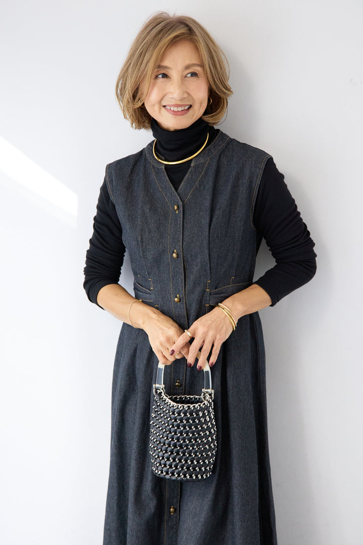 ノースリーブ デニムワンピース