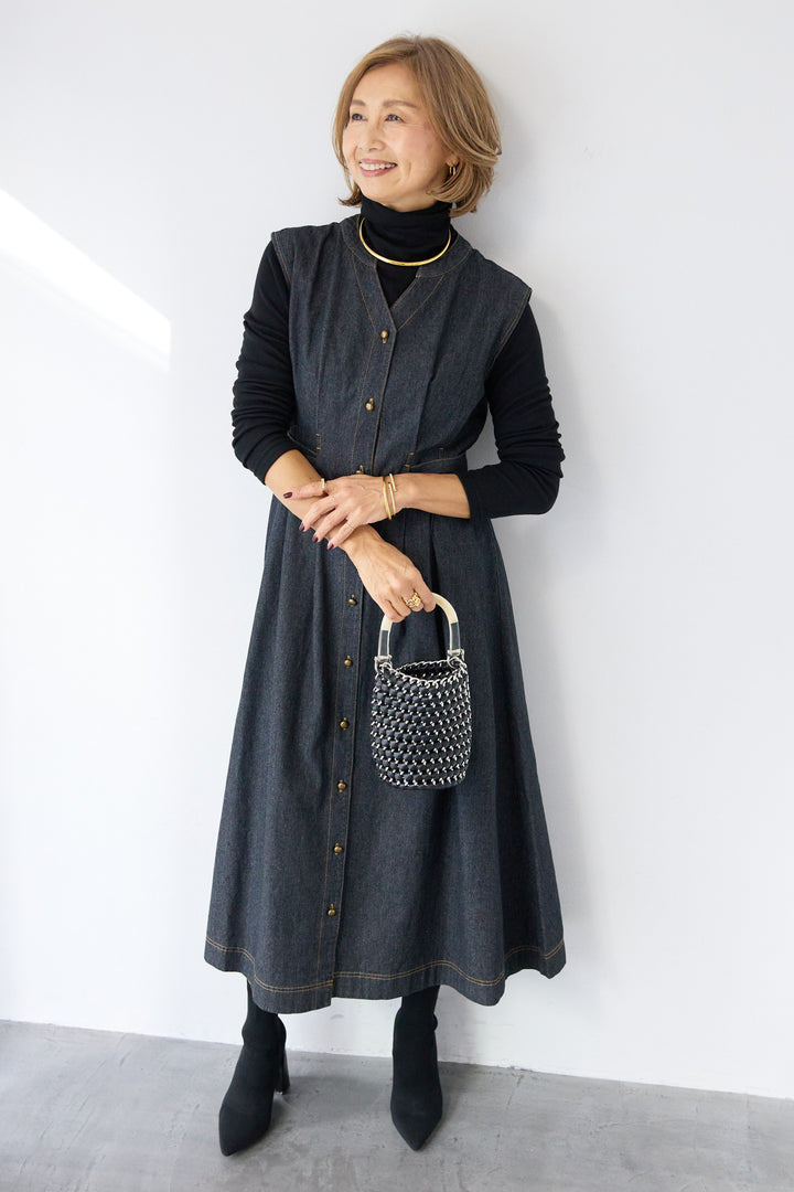 ノースリーブ デニムワンピース