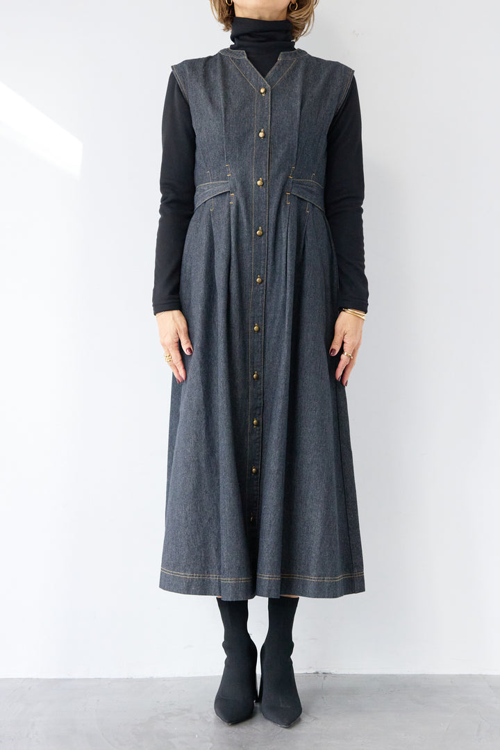 ノースリーブ デニムワンピース