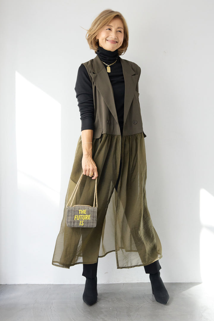 オーガンジードッキングロングベスト