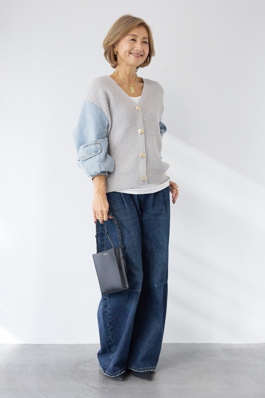 デニムスリーブニットカーディガン