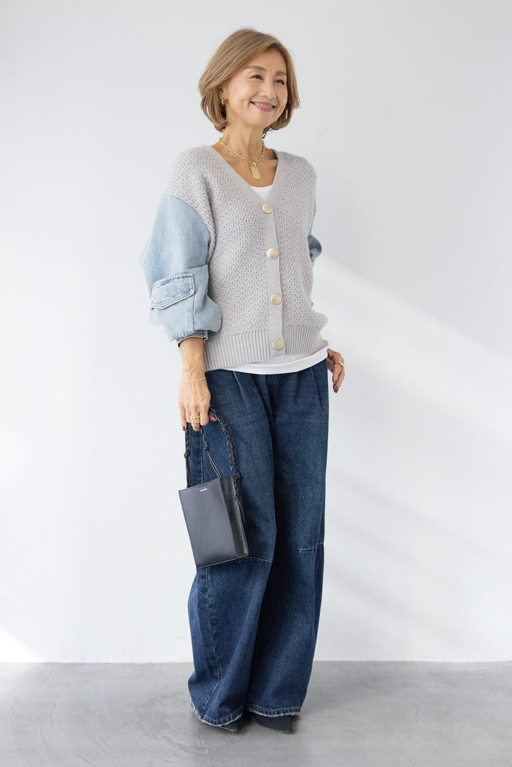 デニムスリーブニットカーディガン