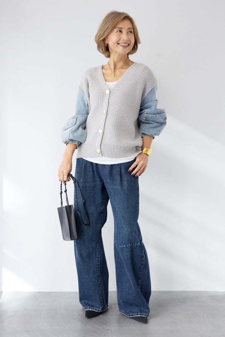 デニムスリーブニットカーディガン