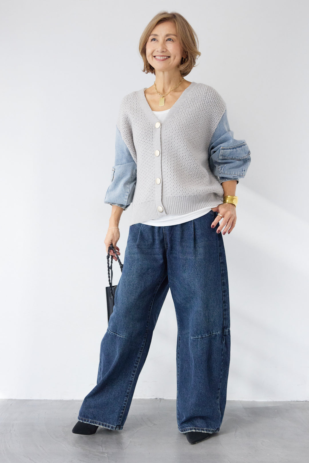 デニムスリーブニットカーディガン