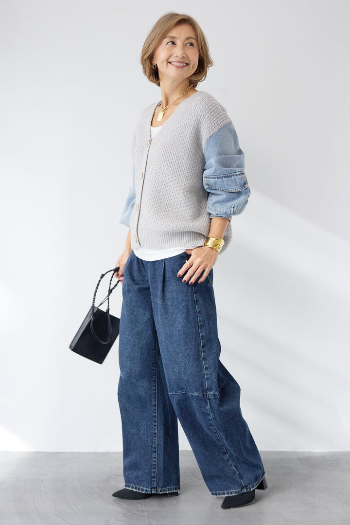 デニムスリーブニットカーディガン