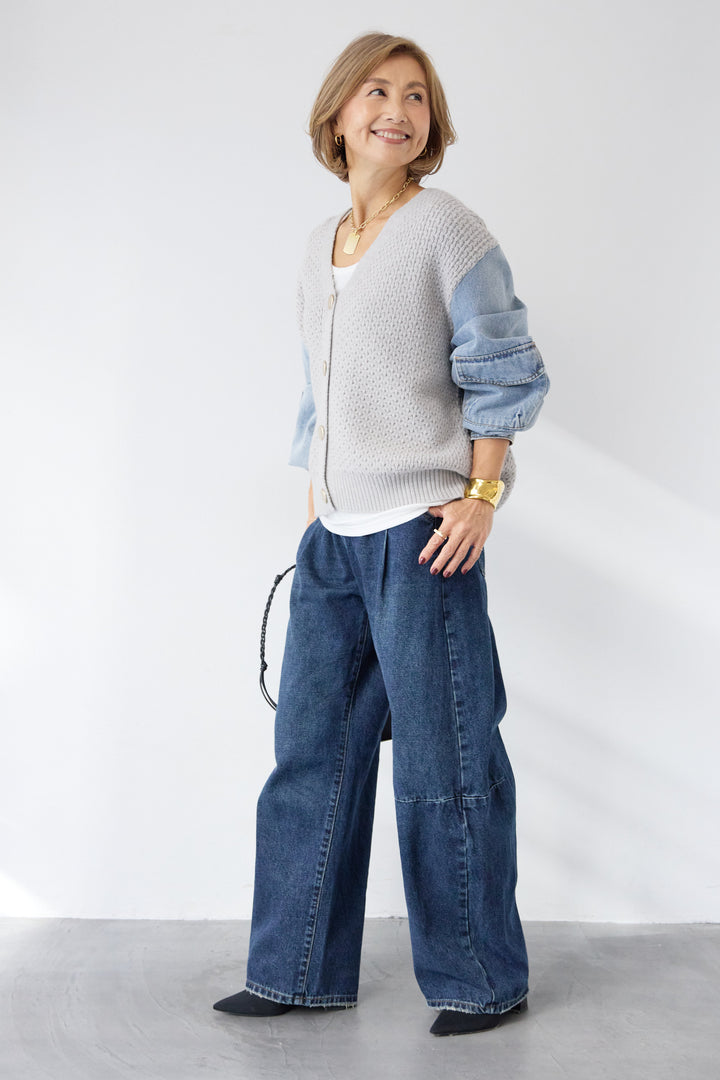 デニムスリーブニットカーディガン