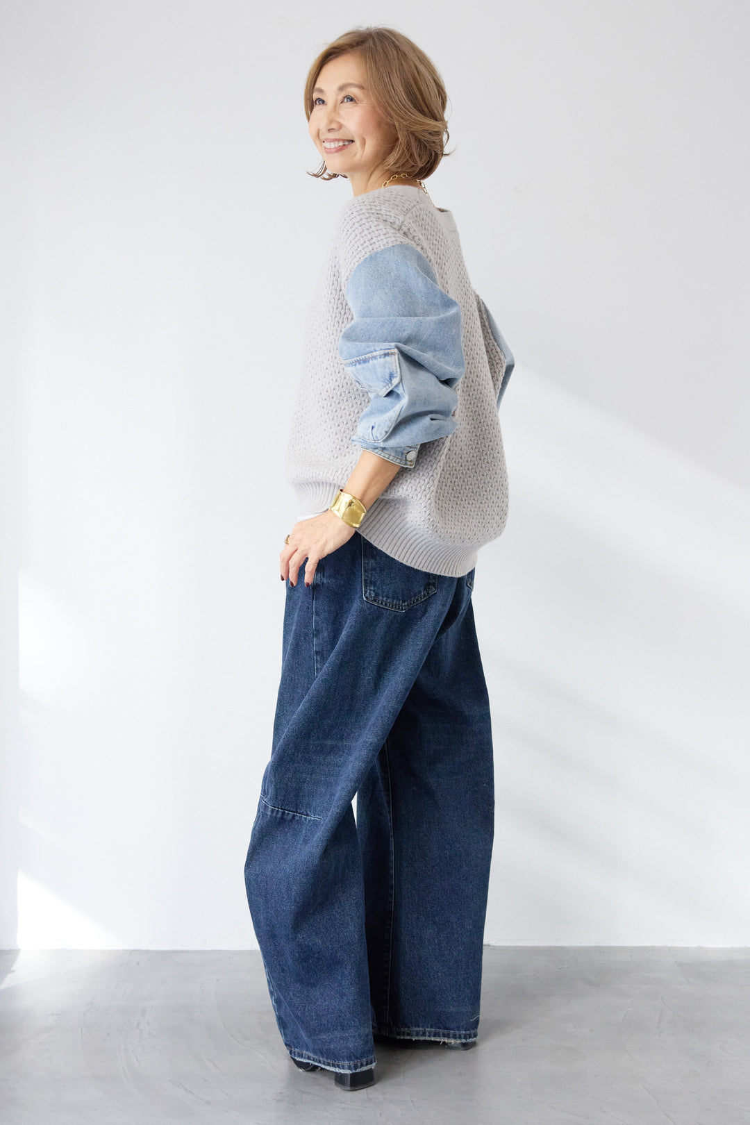 デニムスリーブニットカーディガン