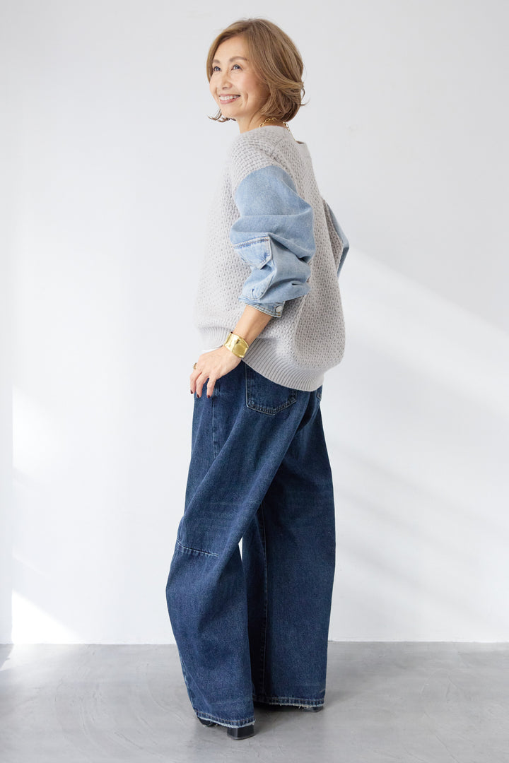 デニムスリーブニットカーディガン