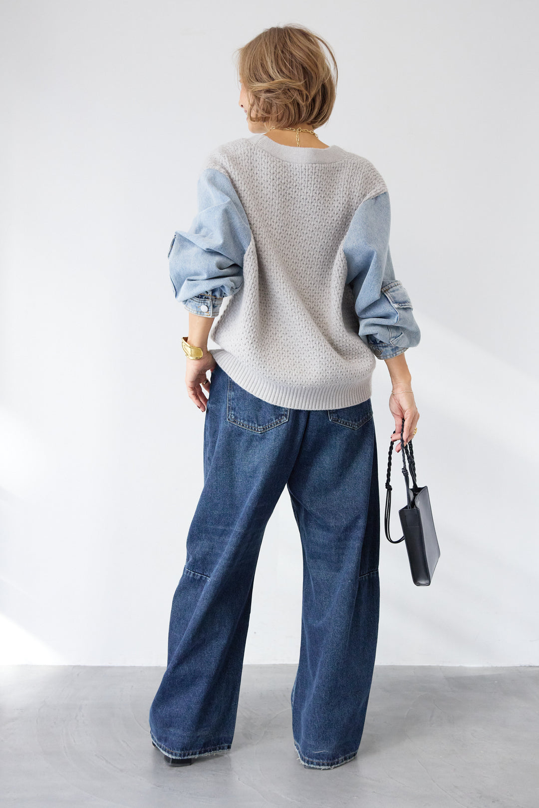 デニムスリーブニットカーディガン