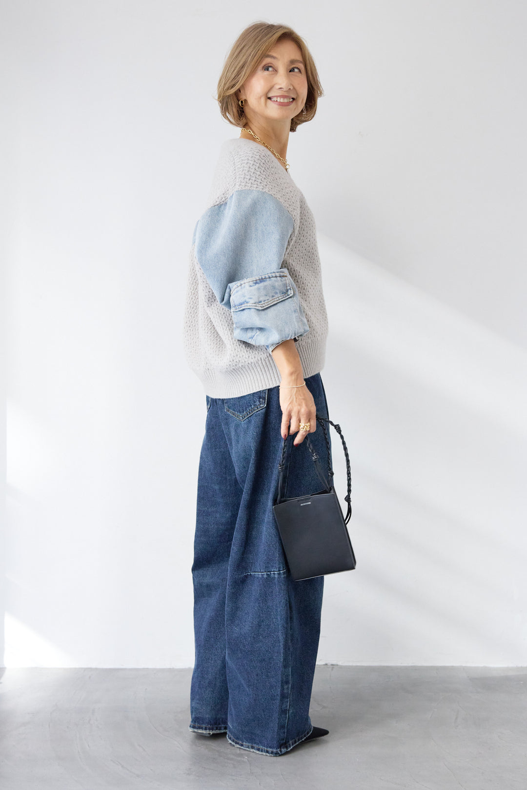 デニムスリーブニットカーディガン