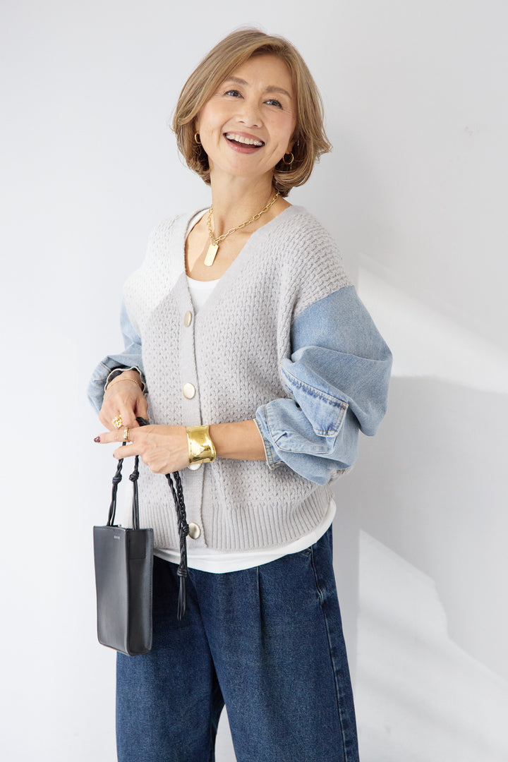 デニムスリーブニットカーディガン