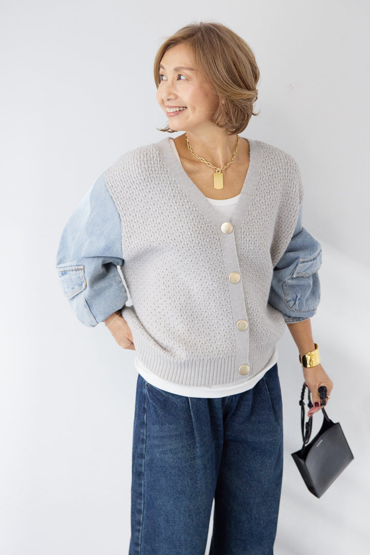 デニムスリーブニットカーディガン