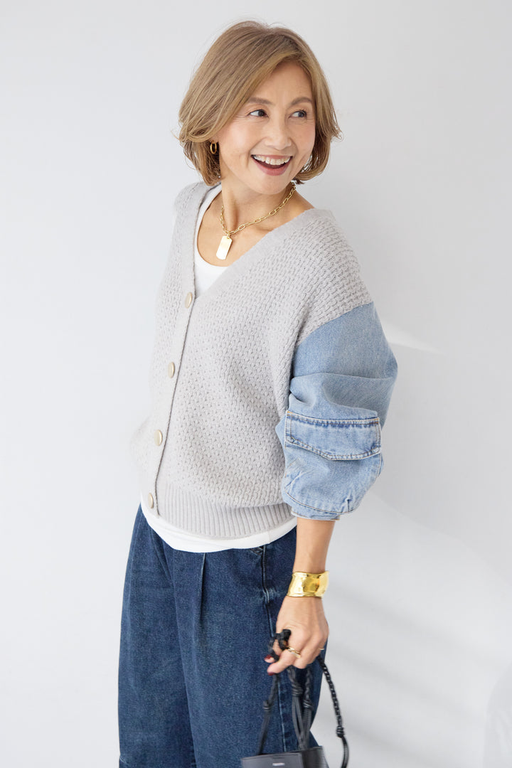 デニムスリーブニットカーディガン